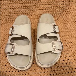 MIA White Double-Buckle Slide Sandals